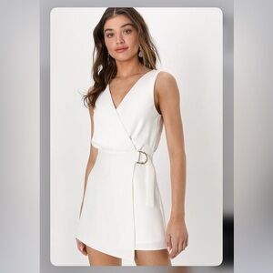 LULUS Rooftop Bar White Sleeveless Faux-Wrap Belted Skort Romper S